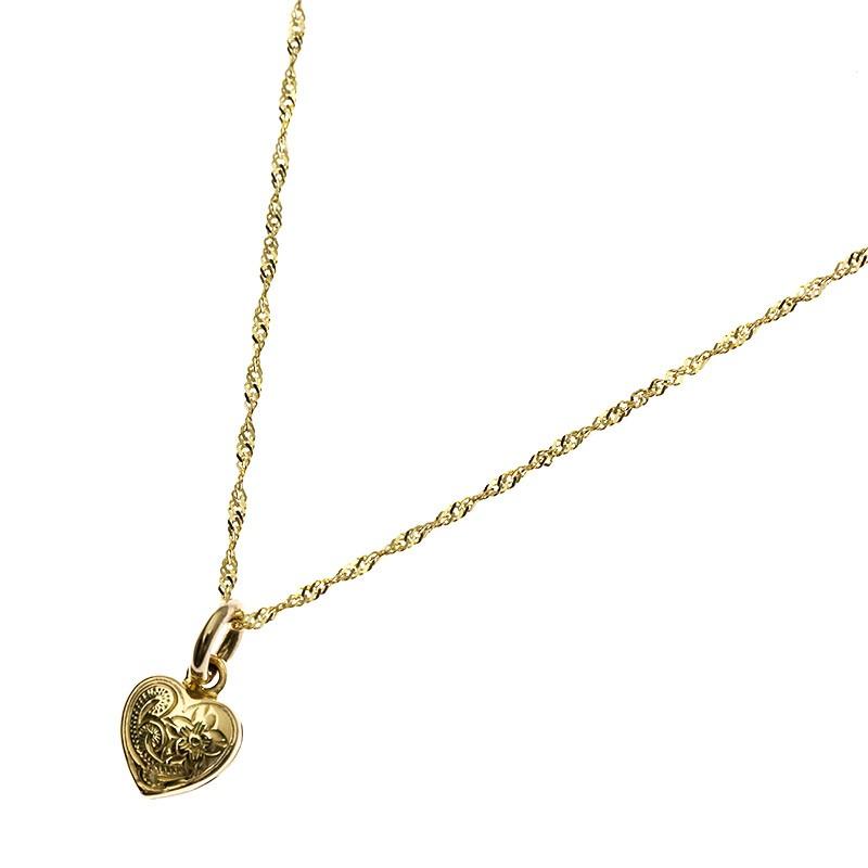 LONO ハート ペンダント ネックレス プルメリア スクロール 波 PH008B ロノハワイアンジュエリー14K ゴールド 男女兼用の画像