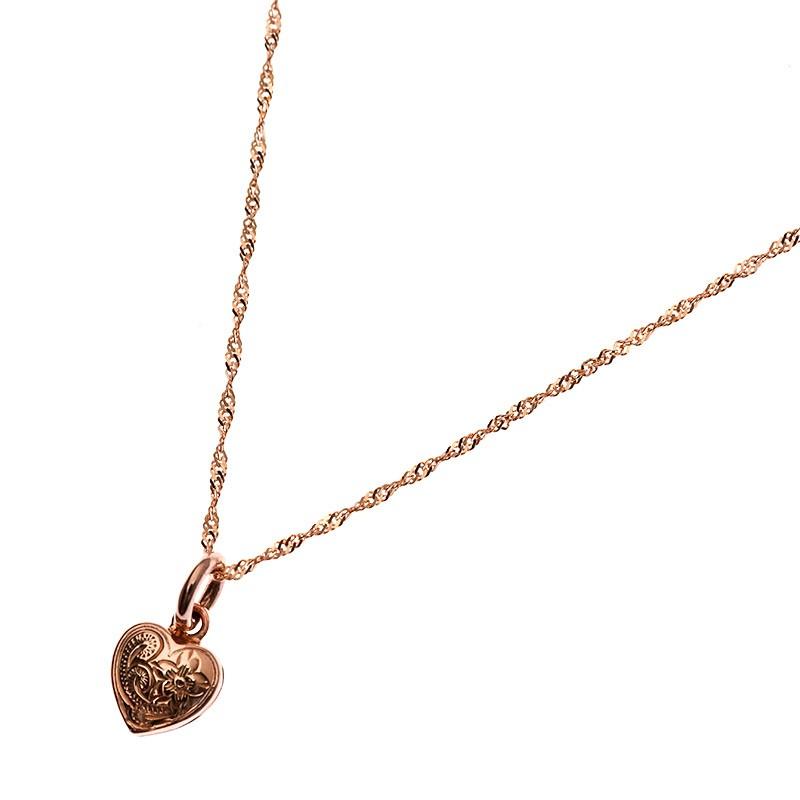 LONO ハート ペンダント ネックレス プルメリア スクロール 波 PH008B ロノハワイアンジュエリー14K ゴールド 男女兼用の画像