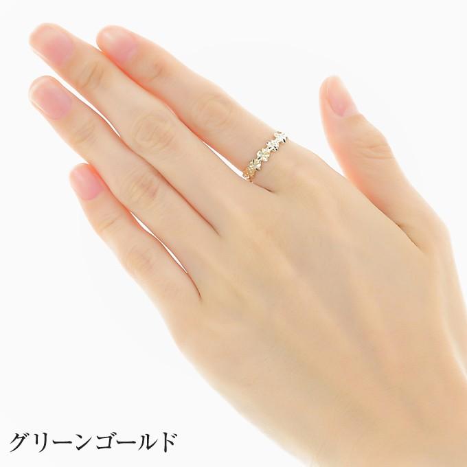 ハワイアンジュエリー【選べる3色】 ピンキーリング リング 指輪 幅4ミリ サイズ2号〜14号 ゴールド 14金 14Kゴールド 波 プルメリアの画像