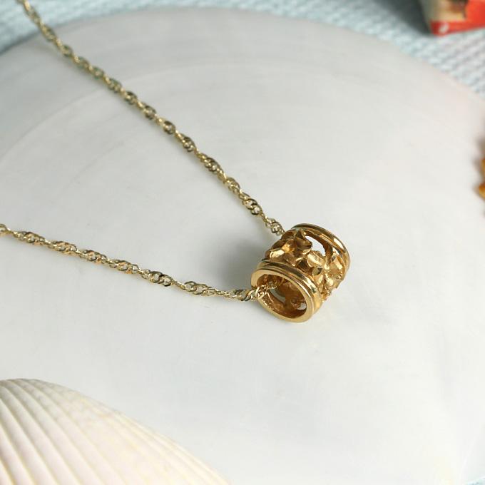 ハワイアンジュエリーネックレス 【チェーン付】 ゴールド ペンダント 14金 14K イエローゴールド バレル 樽 プルメリア 花 プチの画像