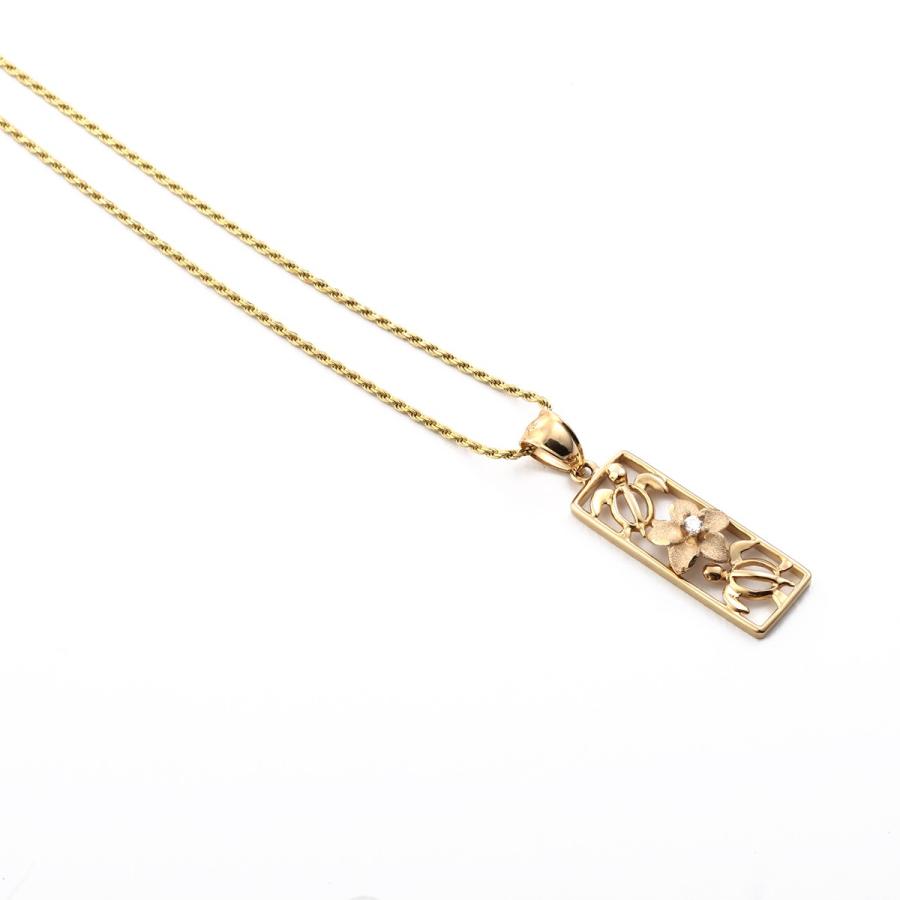 ハワイアンジュエリーペンダントトップ ペンダントヘッド レディース 14K 14金 イエローゴールド ホヌ プルメリア バー クリアキュービックジルコニアの画像