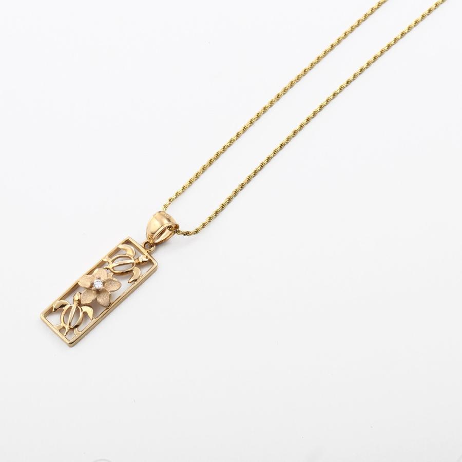 ハワイアンジュエリーペンダントトップ ペンダントヘッド レディース 14K 14金 イエローゴールド ホヌ プルメリア バー クリアキュービックジルコニアの画像