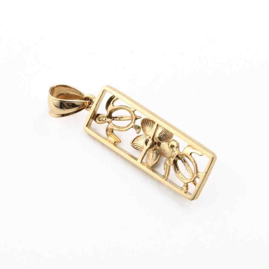 ハワイアンジュエリーペンダントトップ ペンダントヘッド レディース 14K 14金 イエローゴールド ホヌ プルメリア バー クリアキュービックジルコニアの画像