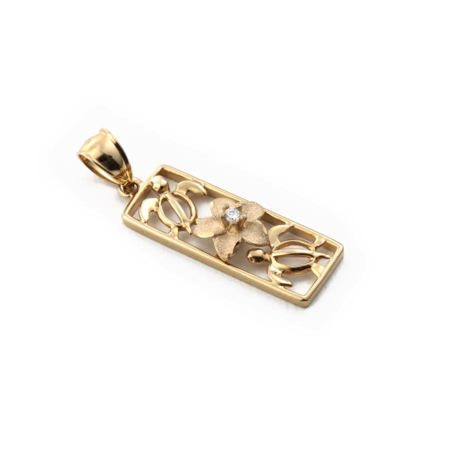 ハワイアンジュエリーペンダントトップ ペンダントヘッド レディース 14K 14金 イエローゴールド ホヌ プルメリア バー クリアキュービックジルコニアの画像
