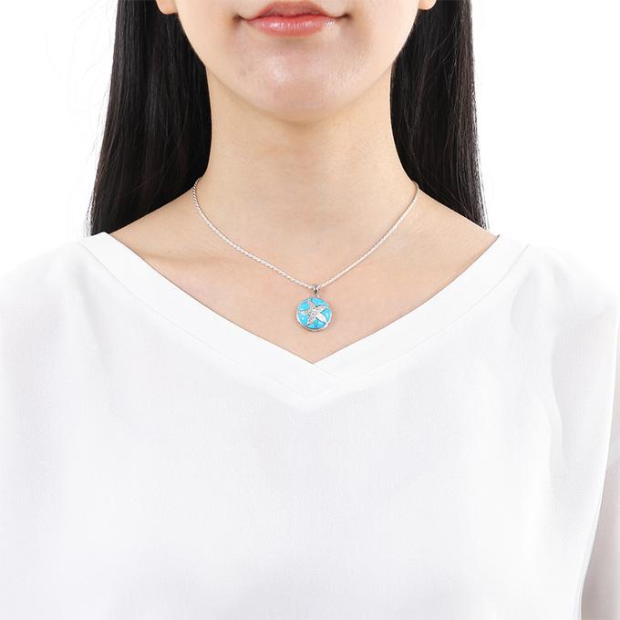 ハワイアンジュエリーネックレス ペンダントトップ レディース メンズ シルバー925 ヒトデ ひとで スターフィッシュ ターコイズ ロジウム加工_6