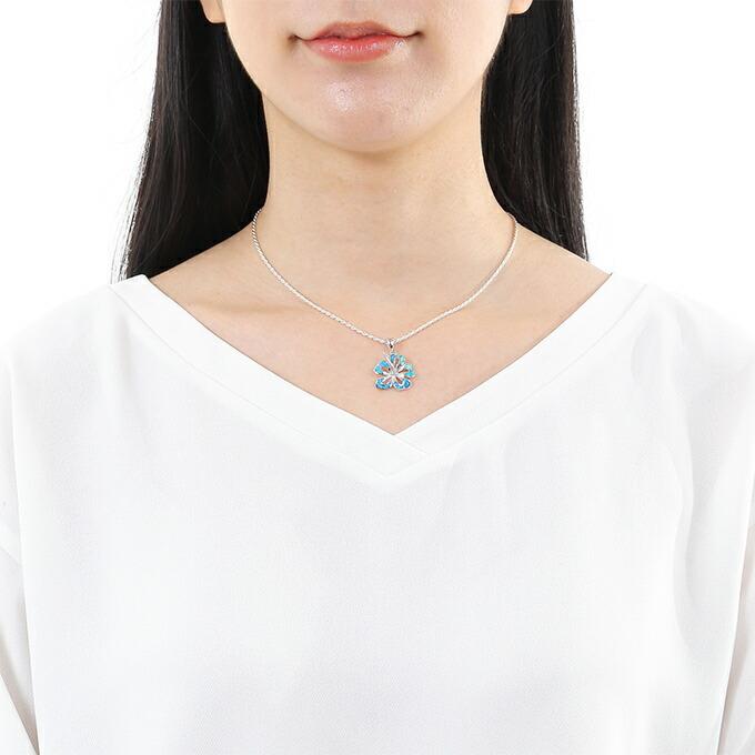 ハワイアンジュエリーネックレス ペンダントトップ ペンダントヘッド レディース シルバー925 ハイビスカス シンセティックオパール ロジウム加工_9