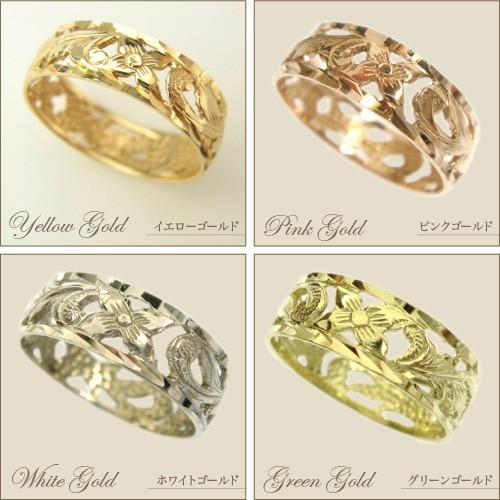 ハワイアンジュエリーリング 14K ホワイトゴールド 6mm 透かし スクロール 指輪 14金ホワイト 波 プルメリア メンズ レディースの画像