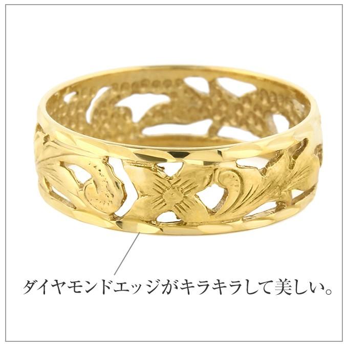 ハワイアンジュエリー指輪 14金 リング 14K レディース イエローゴールド プルメリア 波 透かし柄 スクロールの画像