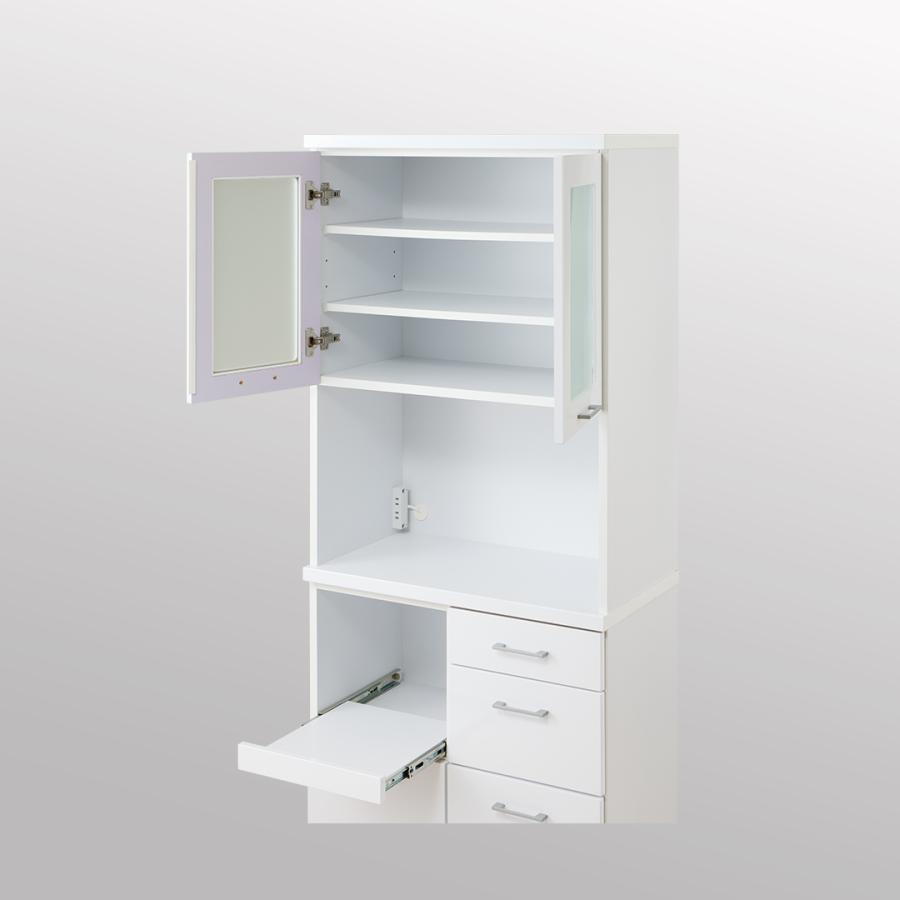 日本製 開梱設置無料 薄型 奥行42cm ダイニングボード 幅75cm ガラス扉 オープンラック 深型引出し 白木目 ウォールナット 白鏡面 MK-75OP |  | 02