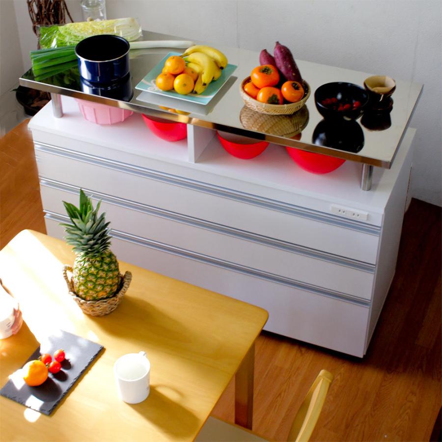 キッチンカウンター 完成品 収納 薄型 ステンレス天板 リソラ 直営限定アウトレット 120 キャスター付 食器棚