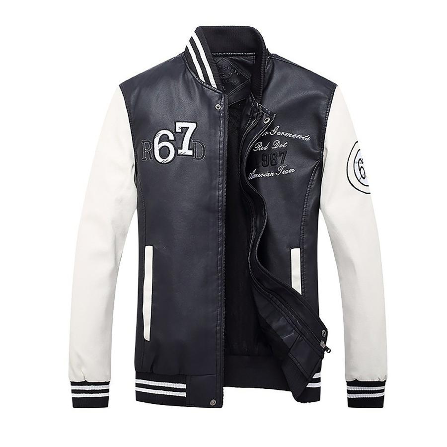 【送料無料】メンズ レザー スタジャン ライダース ジャケット スカジャン PU革 防寒 アウター |  | 01
