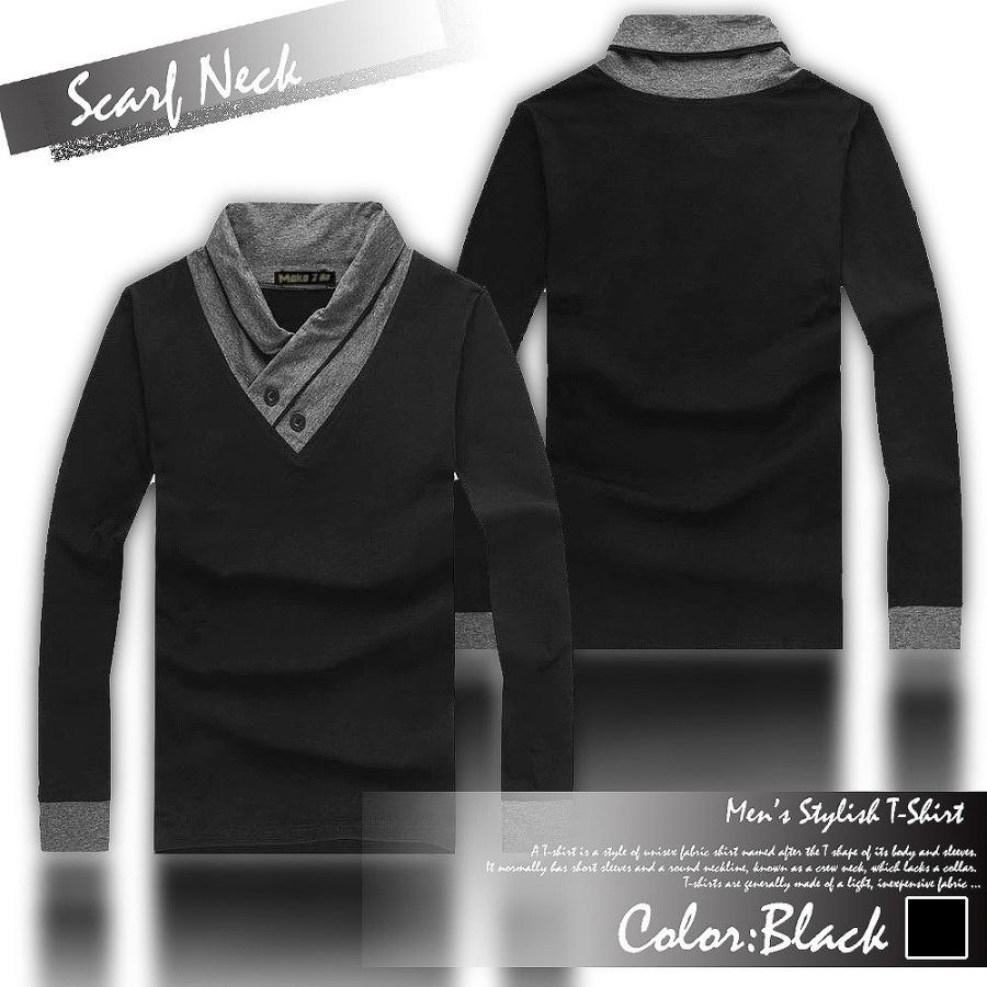 【送料無料】スリム Vネック 長袖 半袖 Tシャツ vネックシャツ カジュアルtシャツ カットソー スカーフ風 カジュアル |  | 06