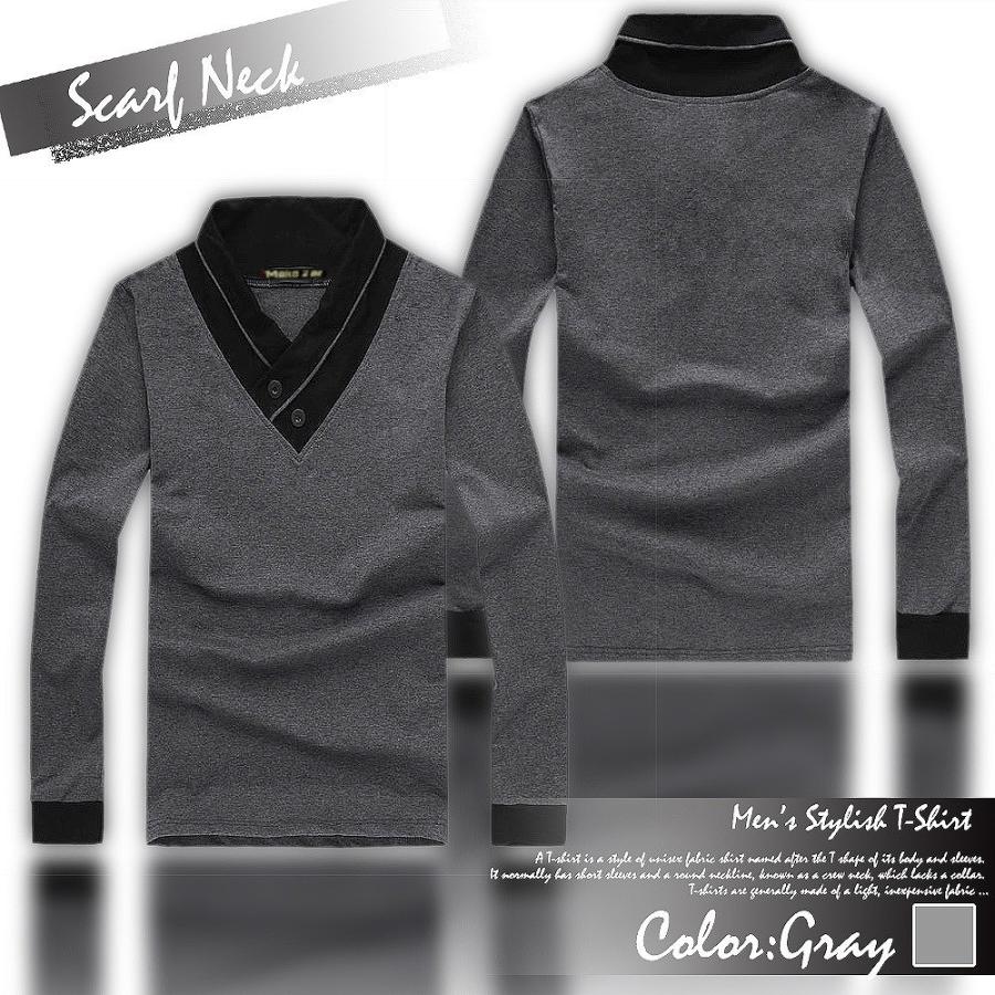 【送料無料】スリム Vネック 長袖 半袖 Tシャツ vネックシャツ カジュアルtシャツ カットソー スカーフ風 カジュアル |  | 07