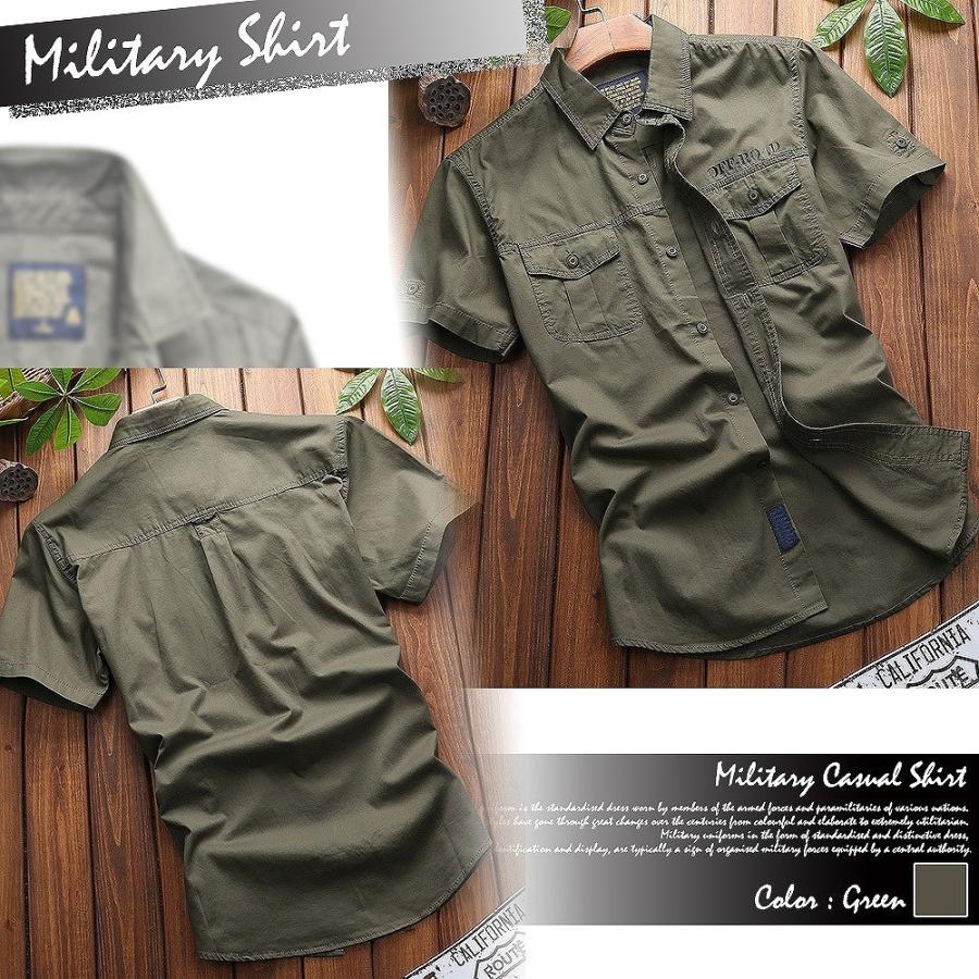 【送料無料】メンズ 半袖 ミリタリー シャツ コットン 無地 カジュアル 襟シャツ |  | 02
