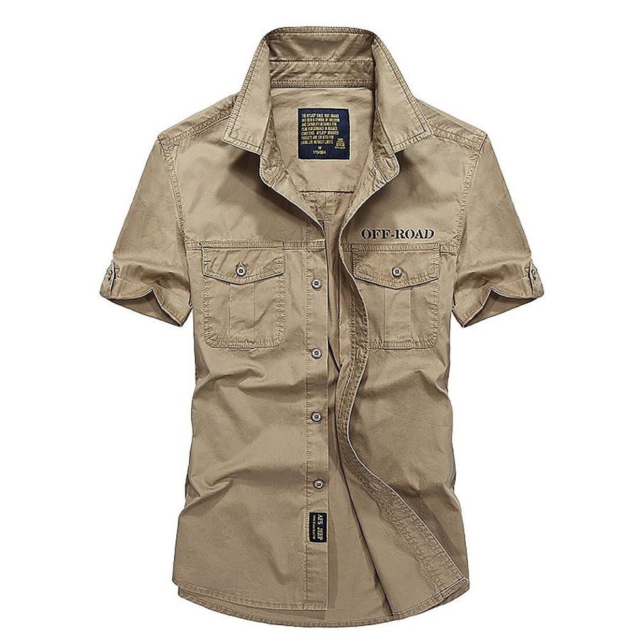 【送料無料】メンズ 半袖 ミリタリー シャツ コットン 無地 カジュアル 襟シャツ |  | 03