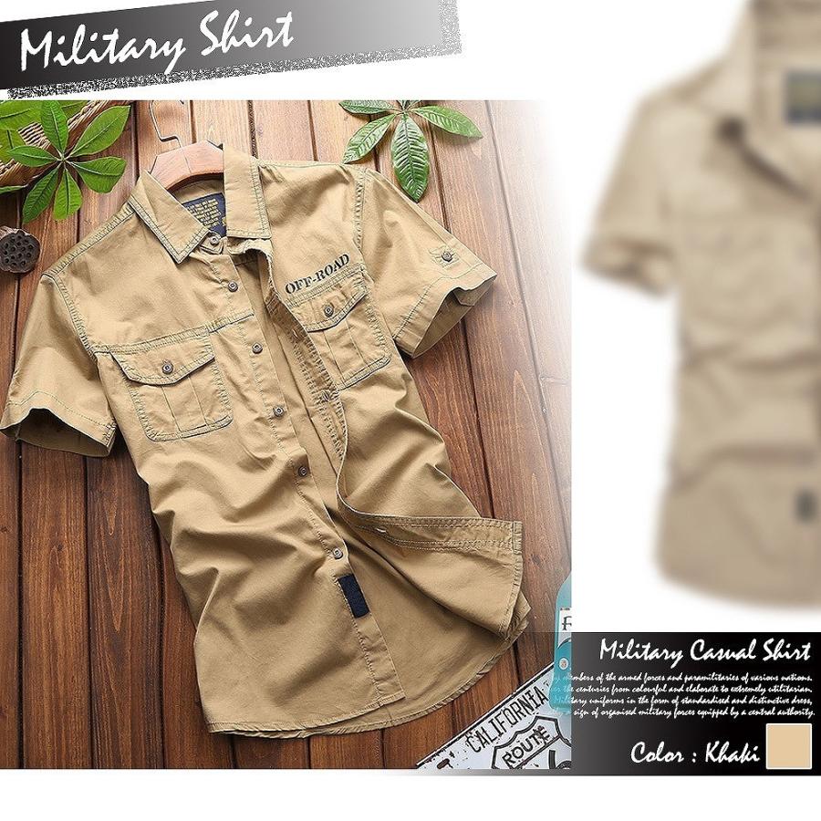 【送料無料】メンズ 半袖 ミリタリー シャツ コットン 無地 カジュアル 襟シャツ |  | 04