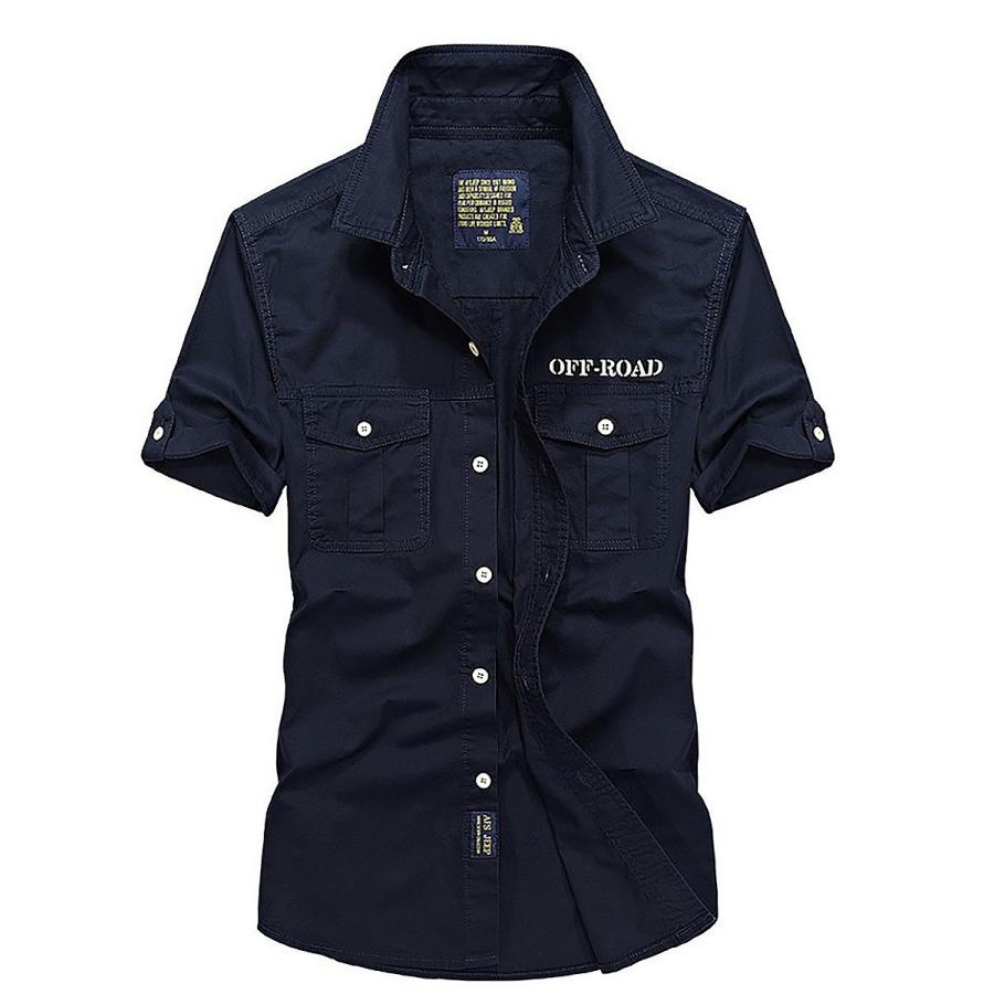 【送料無料】メンズ 半袖 ミリタリー シャツ コットン 無地 カジュアル 襟シャツ |  | 05