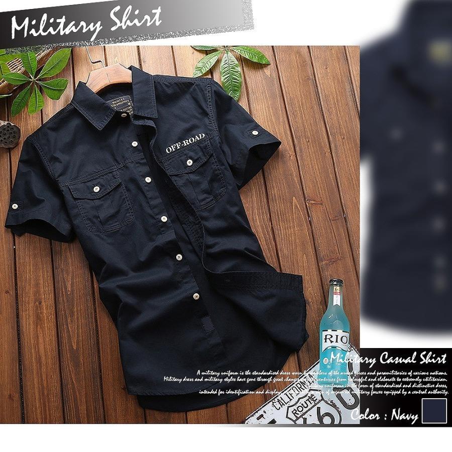 【送料無料】メンズ 半袖 ミリタリー シャツ コットン 無地 カジュアル 襟シャツ |  | 07