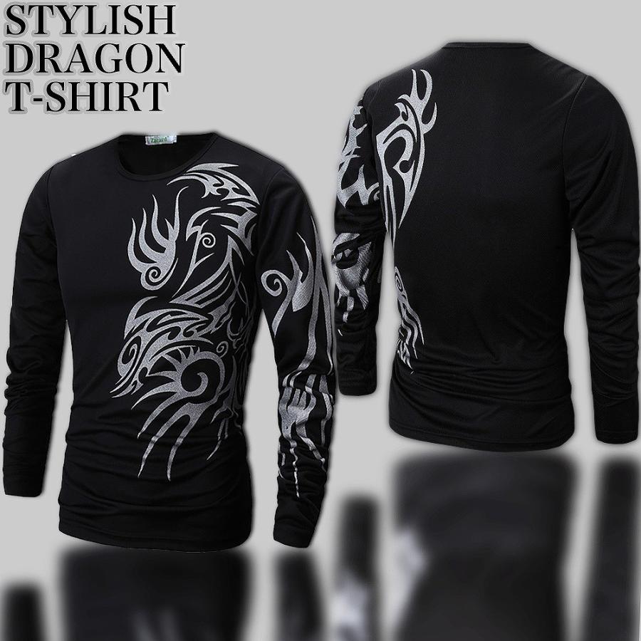 【送料無料】メンズ インパクト ロンＴ トライバル柄 ドラゴン 長袖 Tシャツ |  | 01