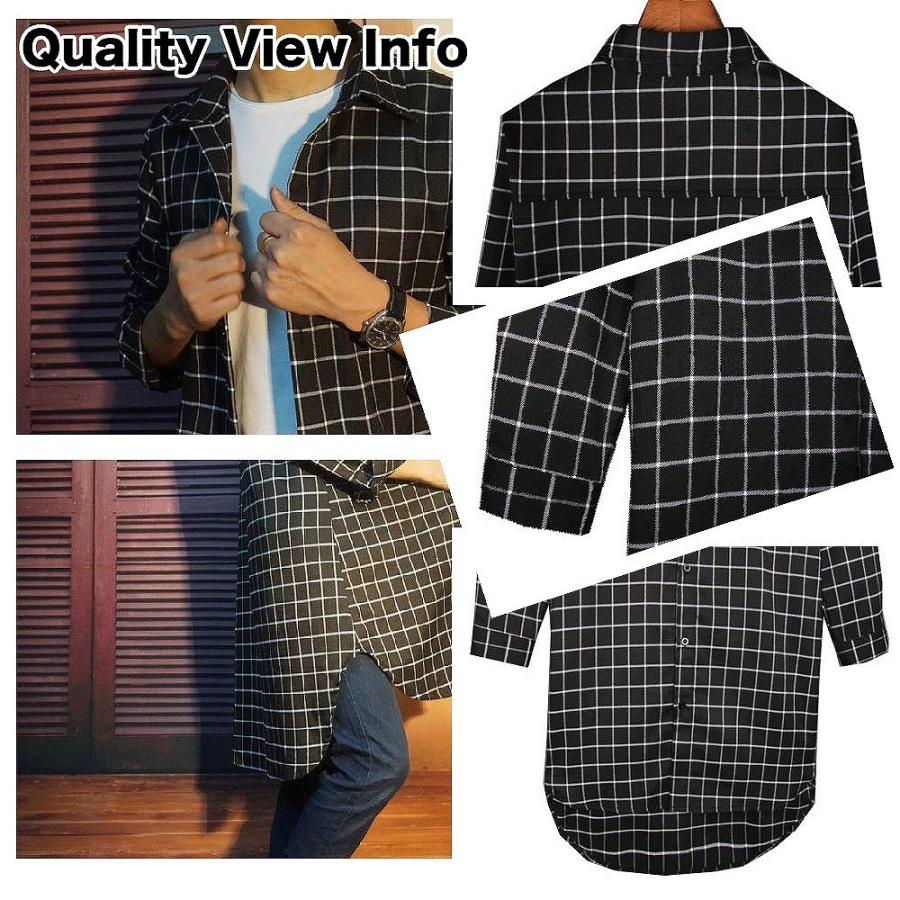 【送料無料】ロング チェックシャツ 長袖 ロング丈 メンズ スリム ネルシャツ |  | 04