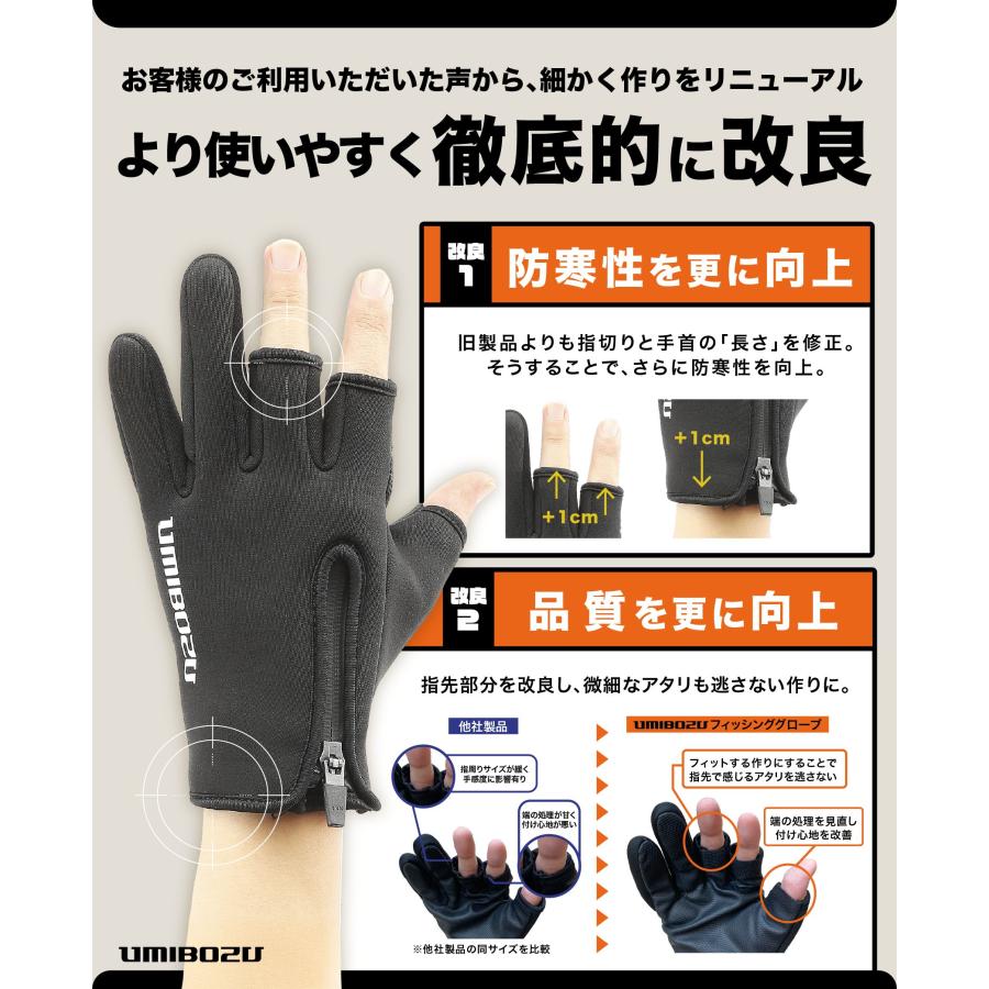 【再入荷】UMIBOZU ウミボウズ 釣り グローブ フィッシンググローブ 釣り用手袋 冬 防寒 YKK止水ジッパー 裏起毛 釣りグローブ 手袋 冬用グローブ 三本指出し |  | 06