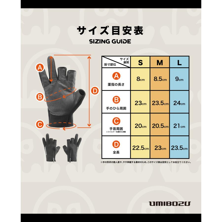 【再入荷】UMIBOZU ウミボウズ 釣り グローブ フィッシンググローブ 釣り用手袋 冬 防寒 YKK止水ジッパー 裏起毛 釣りグローブ 手袋 冬用グローブ 三本指出し |  | 09