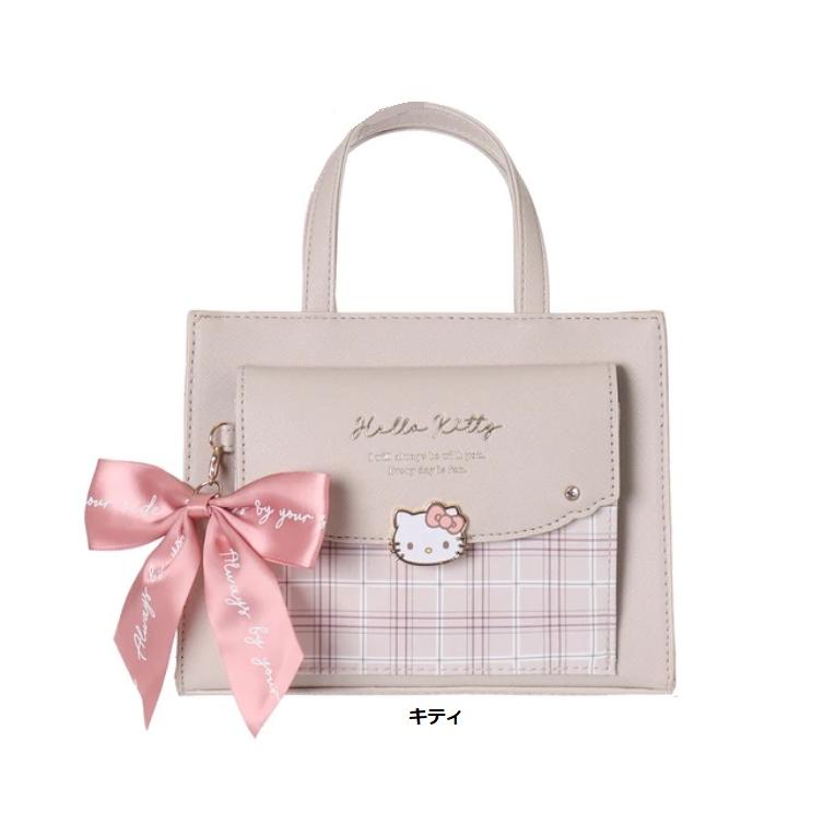 サンリオ合皮チェックプレートリボン付　ミニショルダー　サンリオ　クロミ　シナモロール　ポチャッコ　ポシェット ショルダーバッグ　ミニショルダー | クロミ | 01