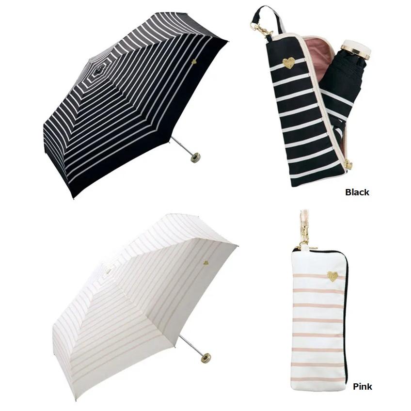 Wpc ハート刺繍ボーダーゴールド ミニ傘　Wpc 　折りたたみ傘　　コンパクト傘　折傘　コンパクト　かさ　傘袋　雨具　ミニ傘 | Wpc.