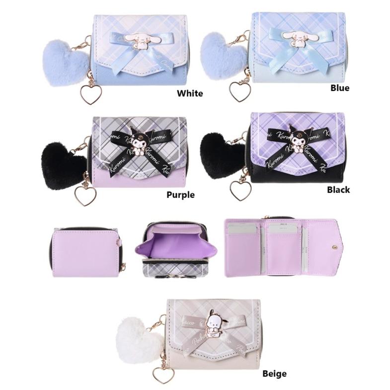 サンリオ　合皮チェックリボンプレート　ミニ財布　コンパクト財布　お財布　財布　レディース財布　三つ折り財布　お財布 コンパクト　クロミ　シナモロール | sanrio