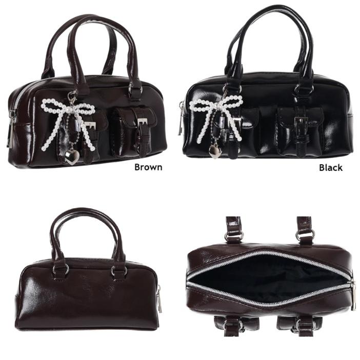 Coboca+合皮ダブルベルトボストン型ポーチ　ボストンバッグミニ 　BAG型ペンポーチ　ペンポーチ　ペンケース　マルチポーチ　バッグ風　ポーチ | 