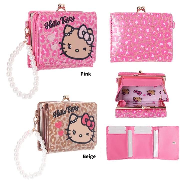 日焼けハローキティグリッターヒョウ柄口金ミニ財布　サンリオ　キティ　コンパクト財布　お財布　財布　レディース財布　三つ折り財布　お財布 コンパクト | フレンチキティ