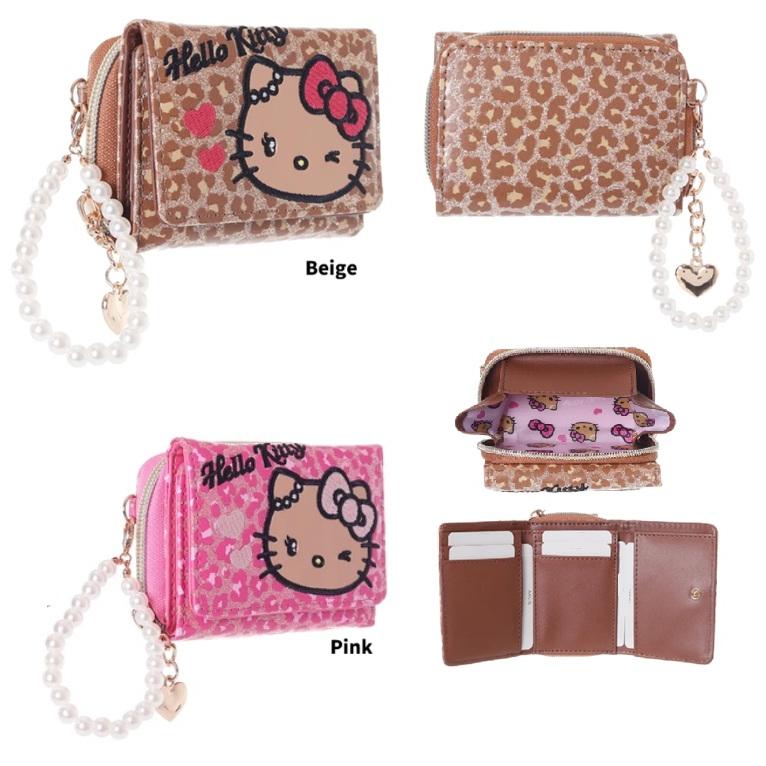 日焼けハローキティグリッターヒョウ柄ミニ財布　サンリオ　キティ　コンパクト財布　お財布　財布　レディース財布　三つ折り財布　お財布 コンパクト | フレンチキティ