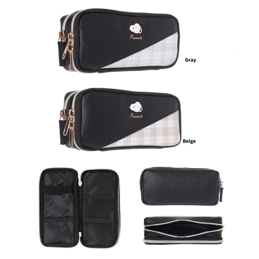 SNOOPY合皮チェックバイヤス多機能ポーチ　スヌーピー　ペンポーチ　ペンケース　多機能ポーチ　メイクポーチ　ポーチ　ax | SNOOPY