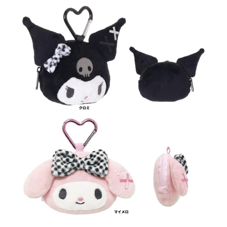 クロミ　マイメロ　ギンガムチェックリボンフェイスコインケース　サンリオ　ぬいぐるみポーチ　コインケース　ミニポーチ　小物入れ　イヤホン入れ　小銭入れ | sanrio