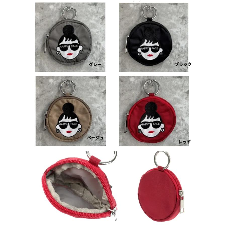 HAPPY FACE　ハッピーフェイス　 レディ・エマ 　刺繍丸型ポーチ　ミニポーチ　ポーチ　バッグチャーム　　小物入れ　メイクポーチ　コインケース | 