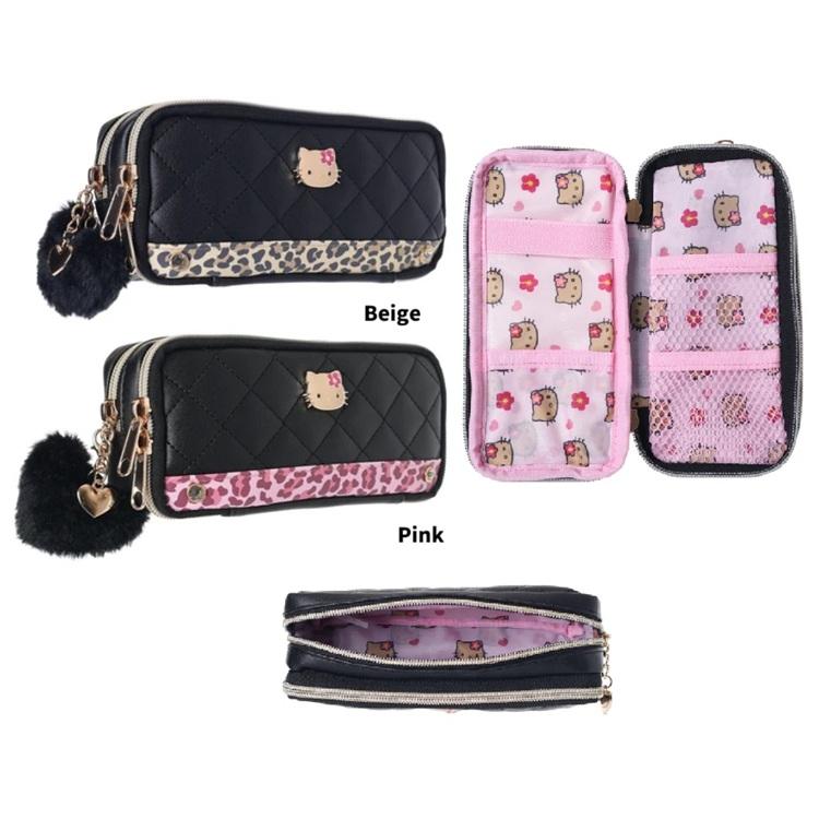 サンリオ　　キティ　ペンポーチ　ペンケース　多機能ポーチ　メイクポーチ　ポーチ　ax】日焼けハローキティ合皮キルトヒョウ柄多機能ポーチ | ハローキティ