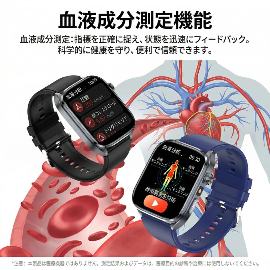 2026新発売 スマートウォッチ 医療レベル 血圧測定 ECG心電図 通話機能 体温 血圧測定 体組成 血液成分分析 LINE着信通知 血中酸素 歩数計 睡眠 iPhone Androidの画像