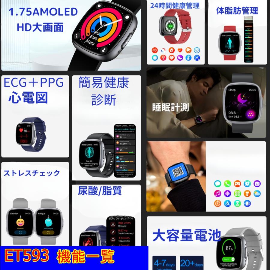 スマートウォッチ 通話機能 ECG心電図 他社9800円を 血圧測定 血中脂質