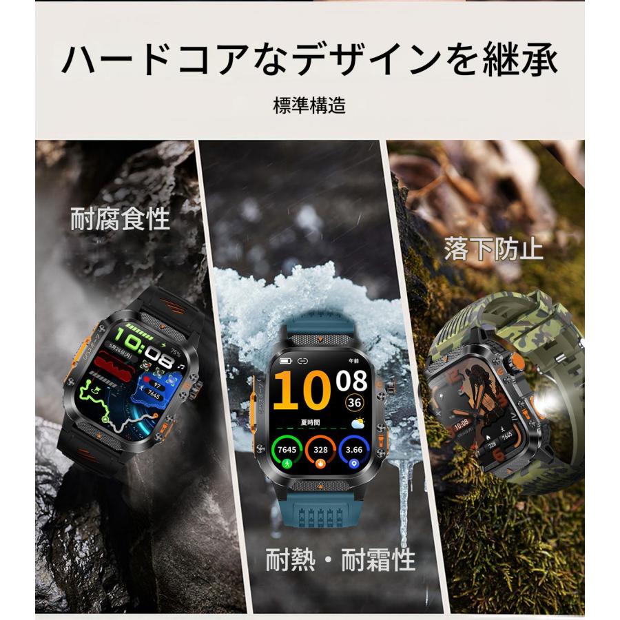 GPS タフネス スマートウォッチ 軍用規格 コンパス 高度計 懐中電灯 2.01インチ大画面 通話機能 3ATM防水 登山 キャンプ アウトドア 日本語対応の画像