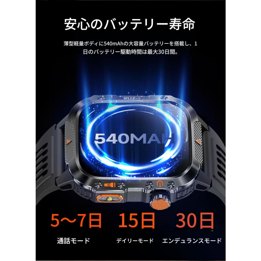2025 スマートウォッチ 懐中電灯 メンズ 大画面 2.0インチ 1000mAh大容量バッテリー レディース 長持ち ベルト 22mm 防水 登山 歩数計 GPS おしゃれ iphone対応 android対応 アンドロイド対応 敬老の日 誕生日 健康管理 防塵 軽量 薄型 通話機能 着信通知 楽天市場】スマートウォッチ 大画面 懐中電灯 iphone対応 1000mAh大
