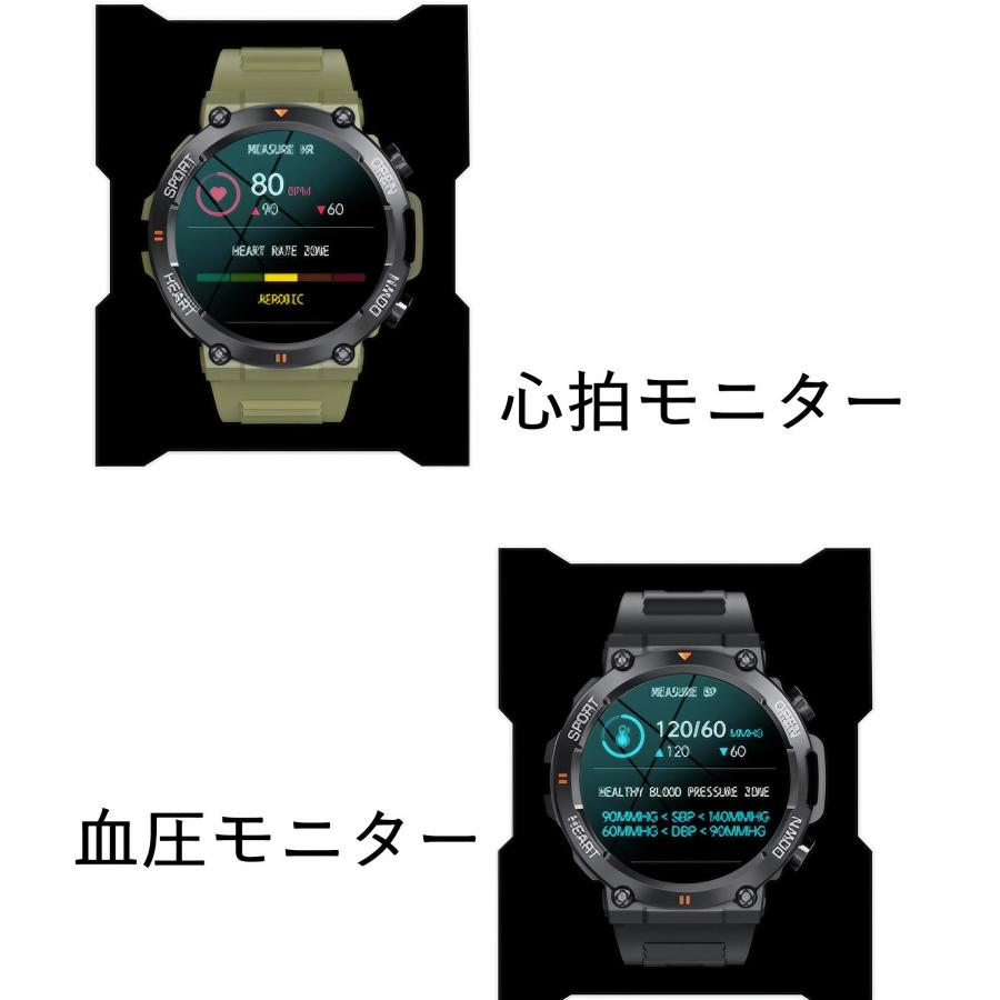 スマートウォッチ 他ECサイトで6980円 通話機能 軍用規格 男性 男 血中酸素 心拍数 睡眠検測 24時間健康管理  着信通知 天気予報 IP68防水 プレゼント父の日の画像