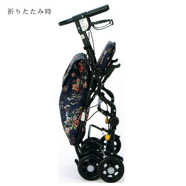 U字型ハンドル花柄シルバーカー 2段階ブレーキ付き パレード 花柄紺 ｜ シルバーカー・歩行器,シルバーカー(手押し