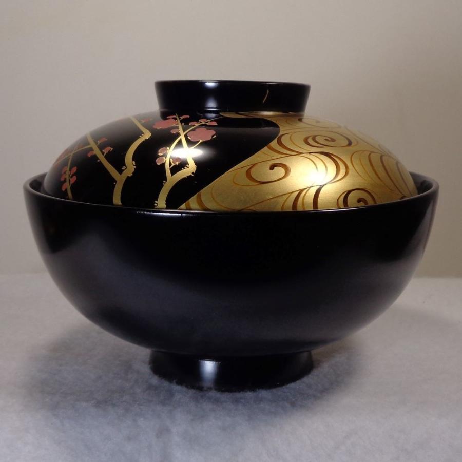 会津塗 漆器 椀 黒 金色赤色模様　5客 会津塗 漆器 汁椀 黒、中は赤 5客 御椀揃え
