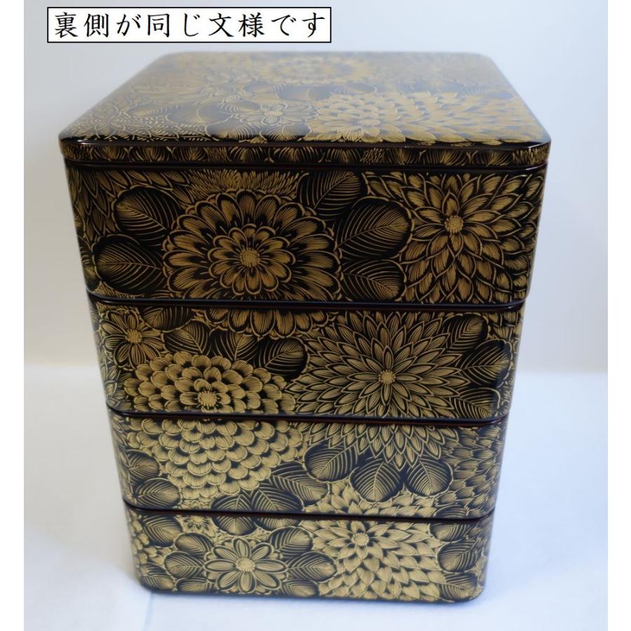 輪島塗 沈金菊文様 四段重箱 未使用 金ぴか 布着せ 本堅地 正月 輪島塗 沈金菊文様 四段重箱 未使用 金ぴか 布着せ 本堅地 正月
