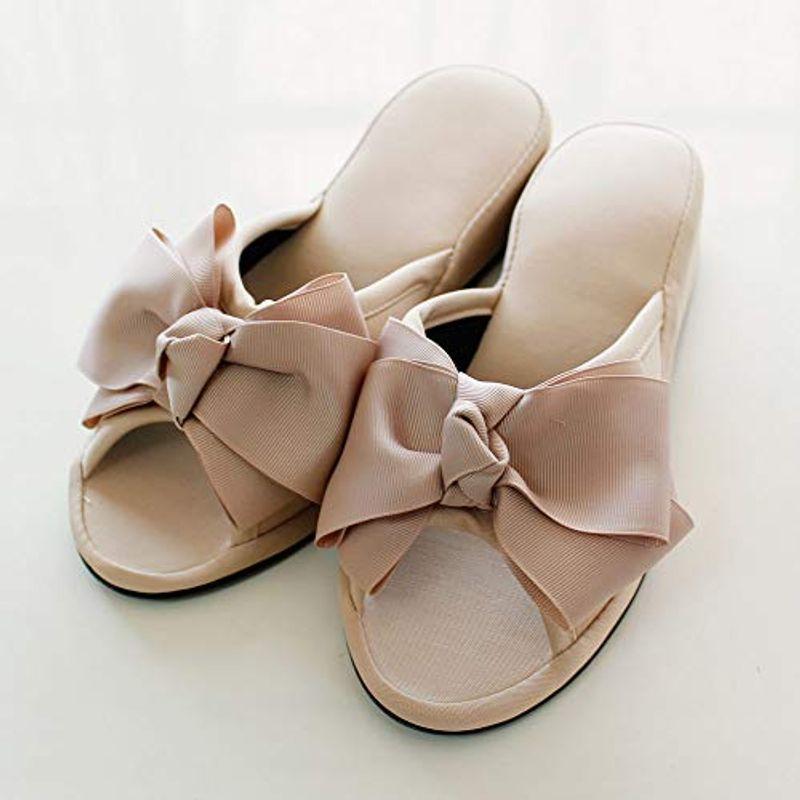 安い スリッパ かわいい リボン ダンガリーストライプ ヒールスリッパ ｓ ｍ ｌ