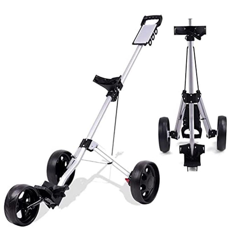 mylystar 3ホイール ゴルフプッシュカート 軽量折りたたみウォーキングプッシュカートローラー ゴルフバッグホルダー付き アルミ合金