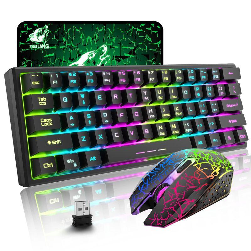 ゲーミングキーボード 無線 ワイヤレス ゲーミングキーボードマウス セット テンキーレス 61キー バックライト US配列 4000mAh大