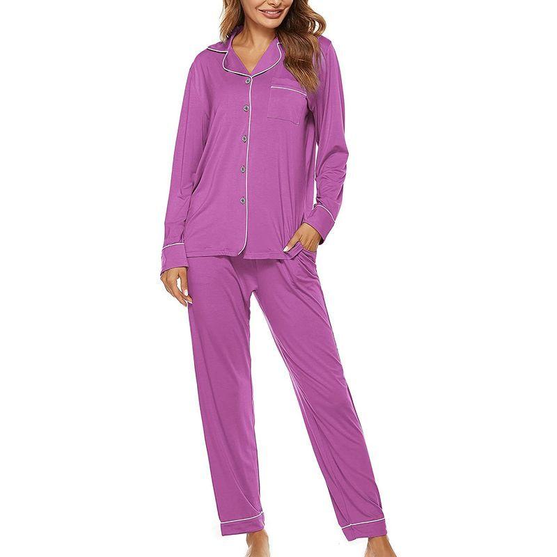 当社の ルームウェア シャツ レディース パジャマ Noratwips 長袖 ゆったり パープル ホームウェア 上下セット 部屋着 前開き 寝間着 パジャマ