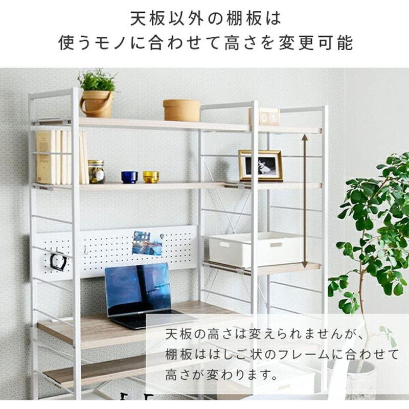 ⭐️完成品⭐️ 山善 シェルフデスク (pcデスク) ラック付き (左右付け替え可能) 2口コンセント/バックパネル付き 棚板カンタン高さ調節 連結可能 学 【J3258696018】(17695円)