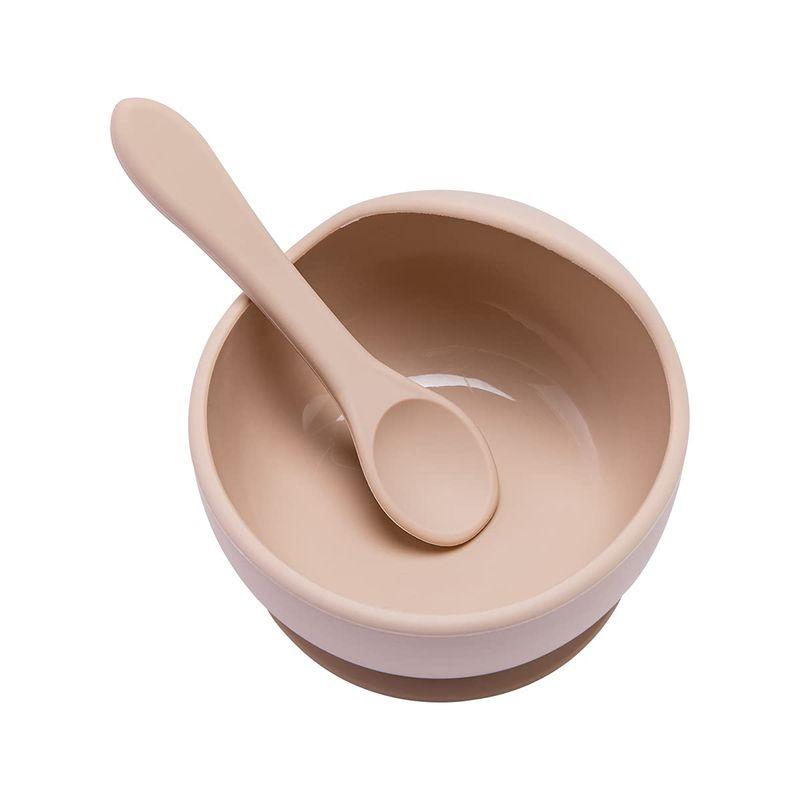 Mamimami Home 吸盤つきベビー食器 セット ダークベージュ こぼれ防止 スプーン ボウル 食事 赤ちゃん 子供 離乳食 ひっくり 2023060201175301099